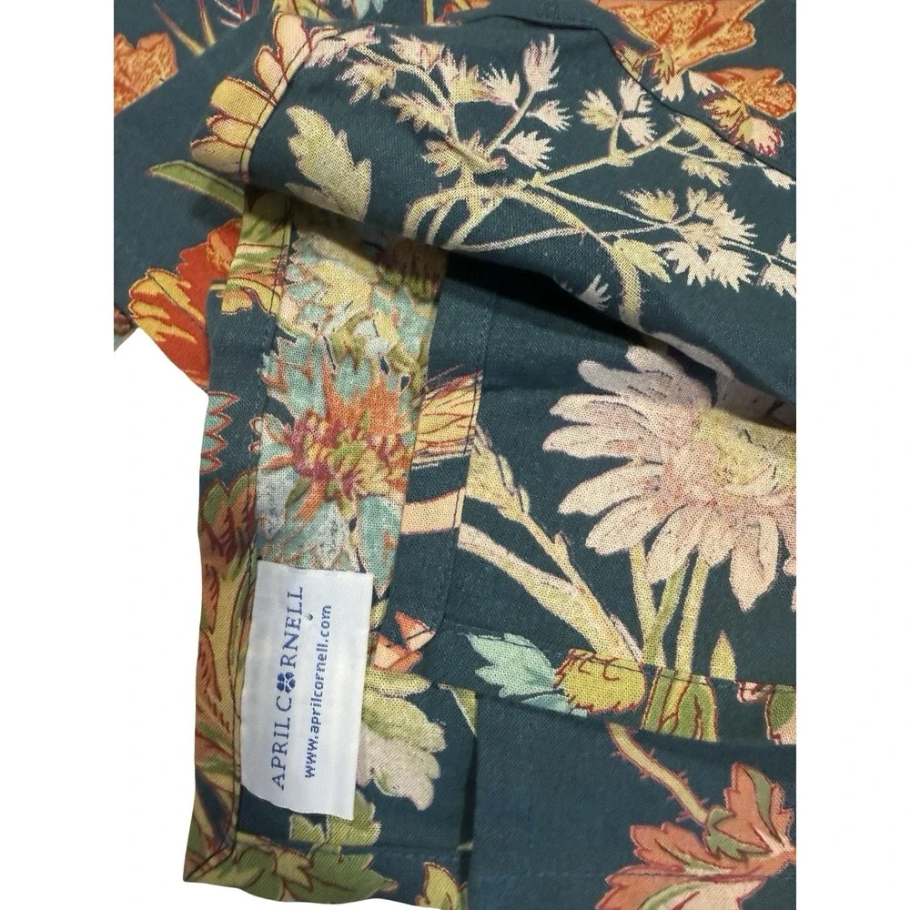 April Cornell 6 TEAL WILDFLOWERS NAPKINS Fall rust cotton